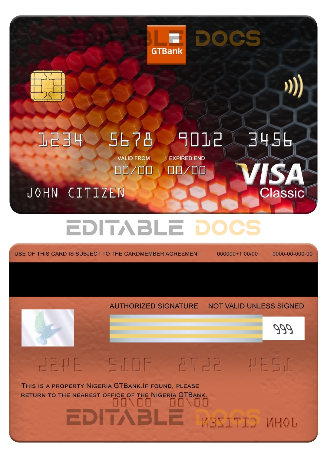 Fillable Nigeria GTBank visa classic card Templates | Layer-Based PSD