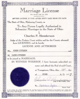 USA Ohio Marriage Certificate Editable PSD Templates