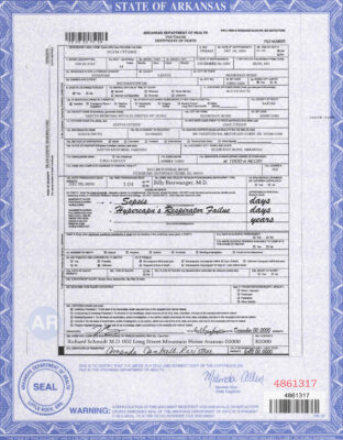 Customizable USA state Arkansas Death Certificate PSD Templates | Instant Download