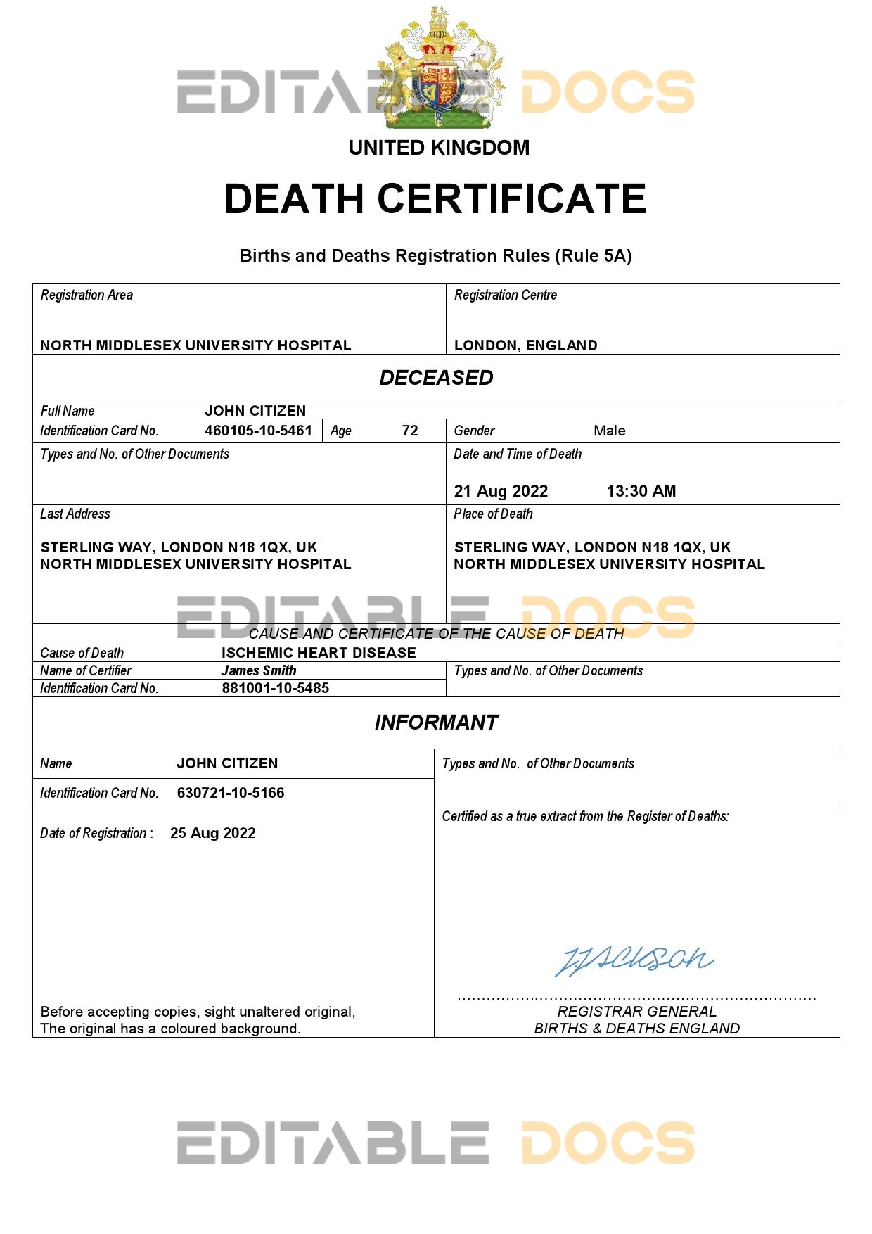 Fillable United Kingdom Death PDF Templates | Blank Docs