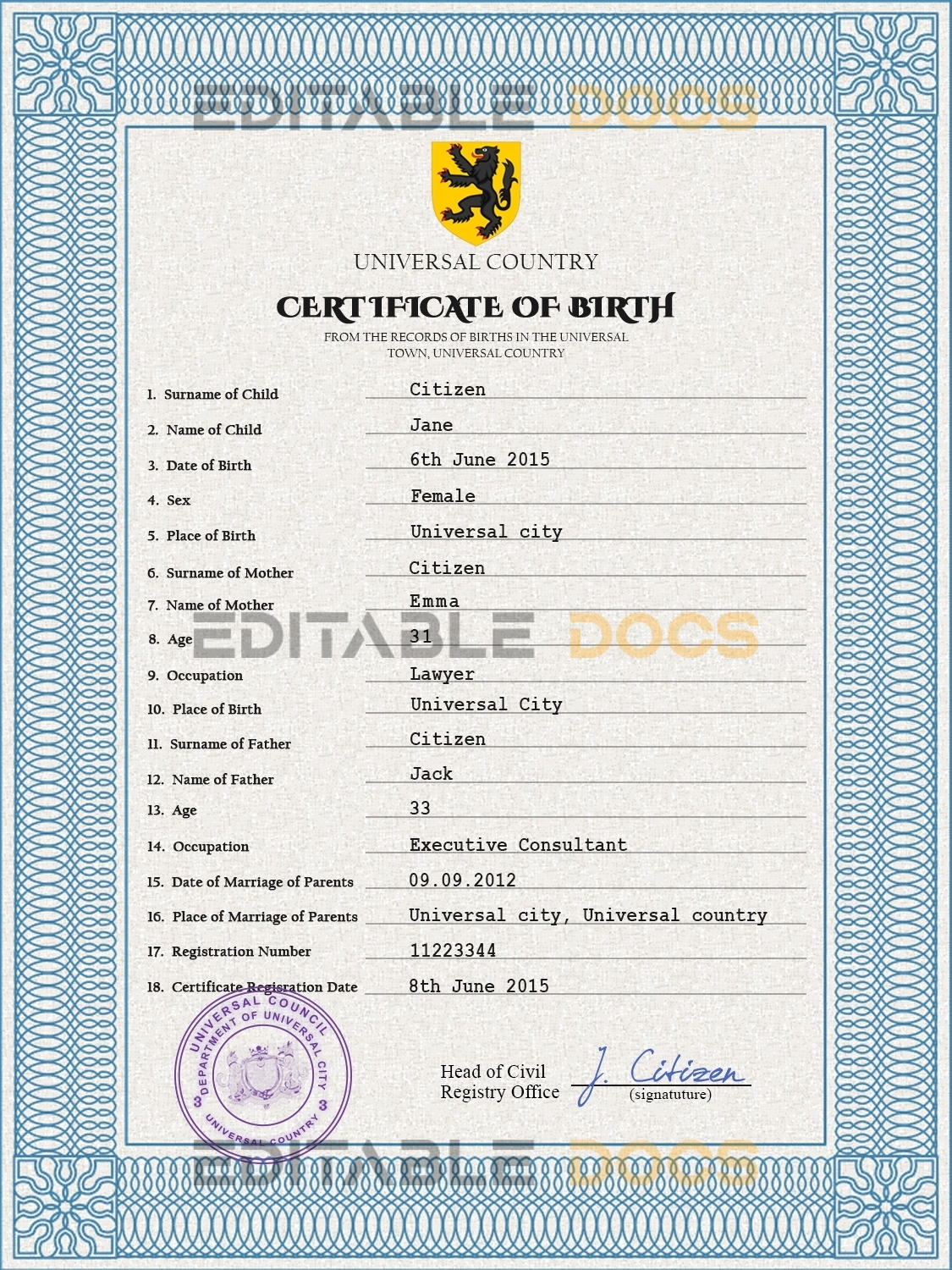 Authentic alpha awards Birth Certificate PSD Template | Customize and Download Online