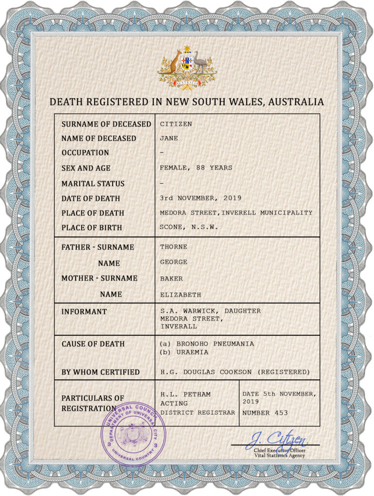 Customizable Arms Unity Universal Death Certificate PSD Templates