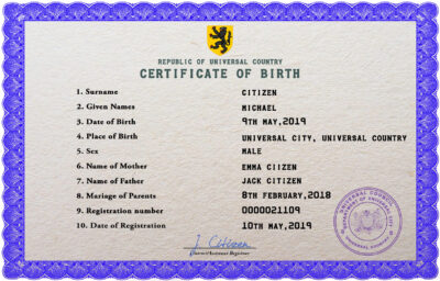 Authentic bold universal Birth Certificate PSD Template | Customize and Download Online
