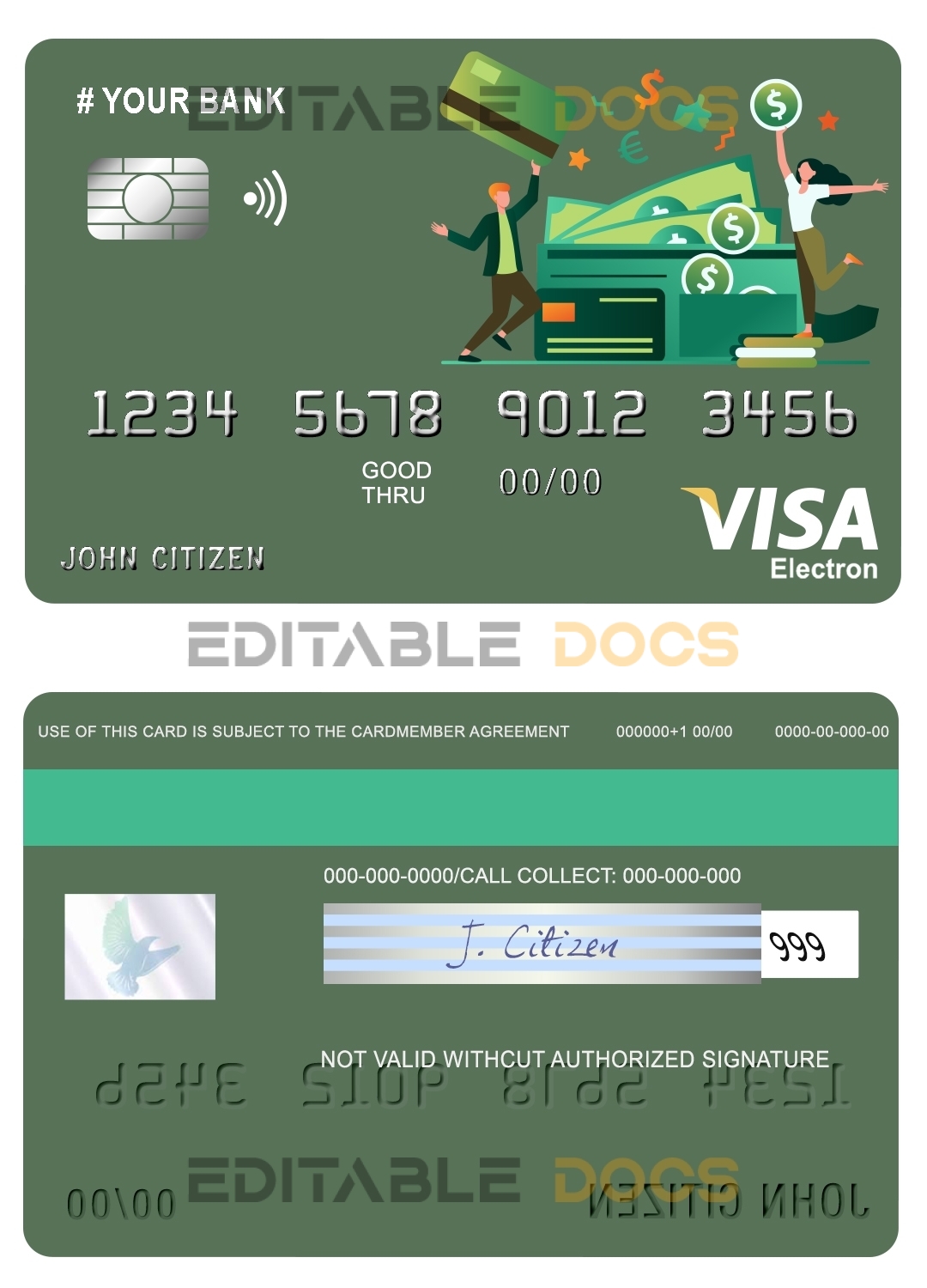 Editable click money universal visa electron card Templates in PSD Format