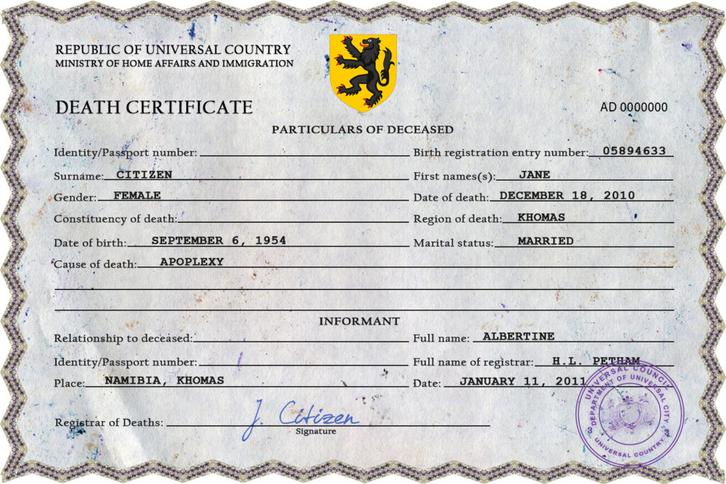 Customizable Click Vital Record Universal Death Certificate PSD Templates