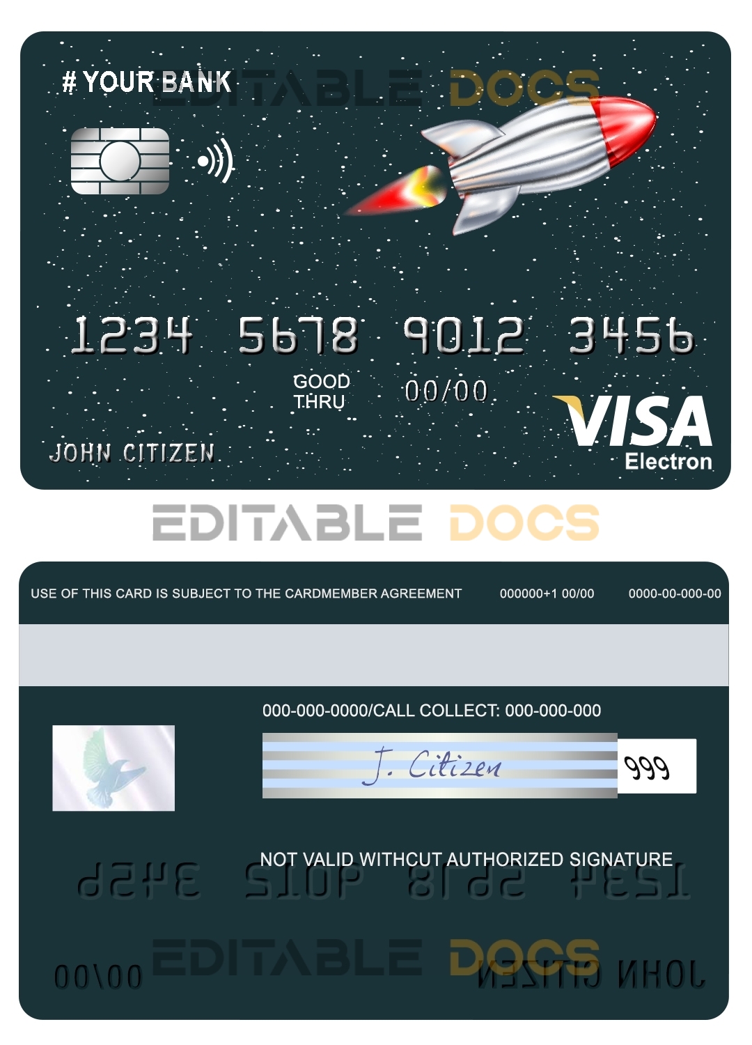 Fillable direct rocket universal visa electron card Templates | Layer-Based PSD