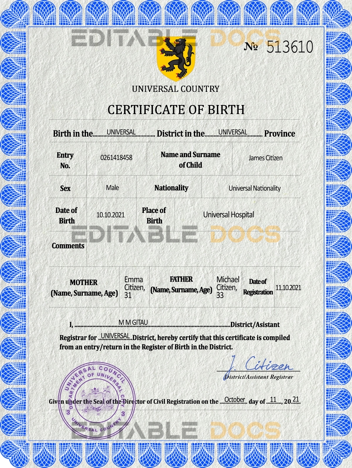 Authentic flow universal Birth Certificate PSD Template | Customize and Download Online