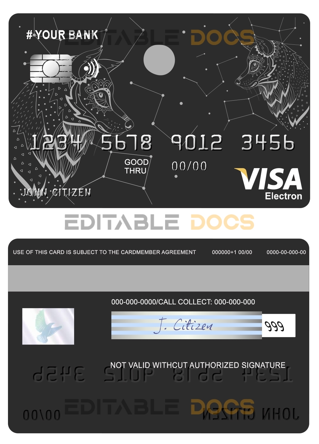 Fillable galaxy wolf universal visa electron card Templates | Layer-Based PSD
