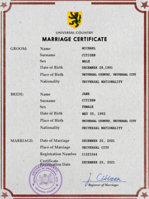 iconic token universal Marriage Certificate | Editable PSD Templates