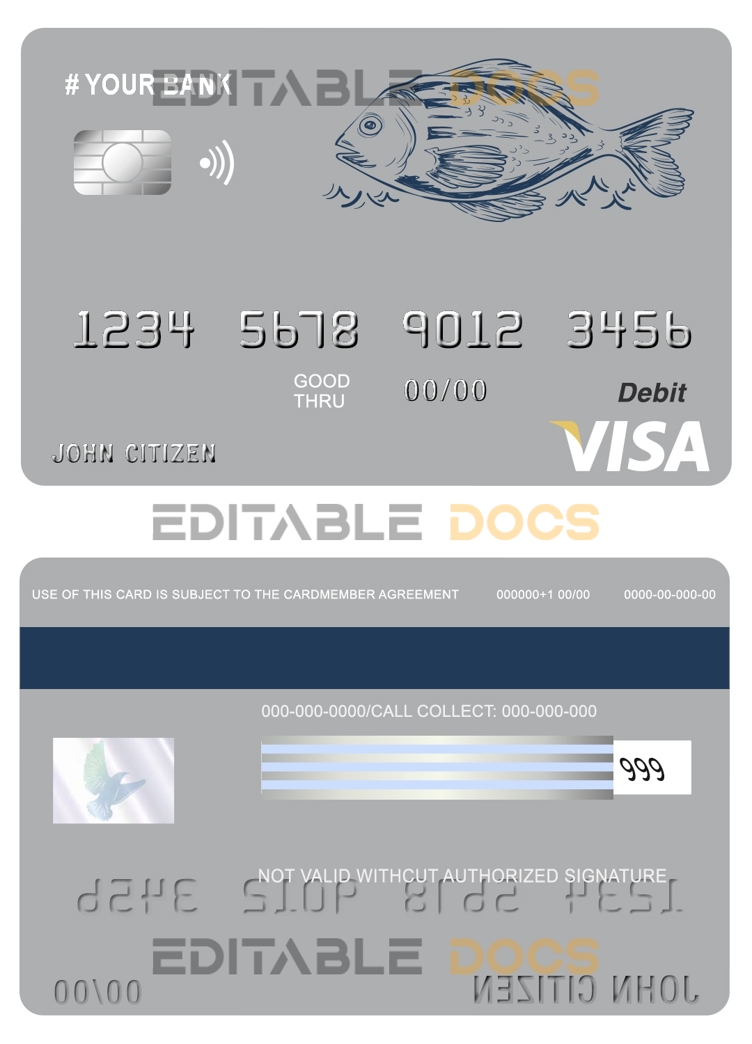 Fillable lucky fish universal visa card Templates | Layer-Based PSD