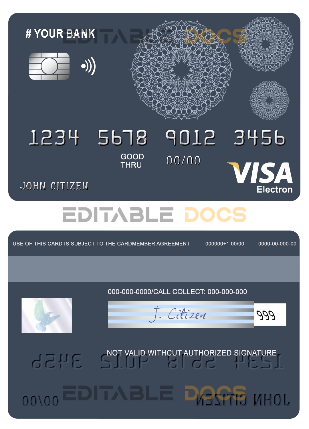 Editable mandala dream universal visa electron card Templates in PSD Format