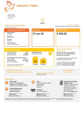 orange vibes universal multipurpose utility utility bill template