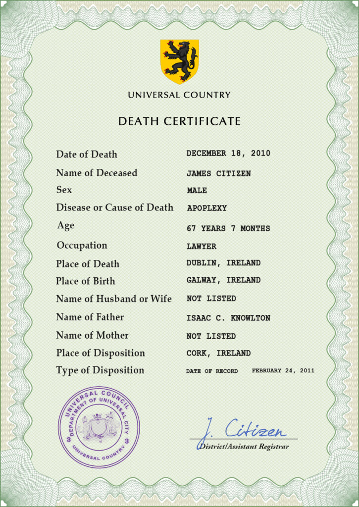 Customizable Redux Vital Record Universal Death Certificate PSD Templates