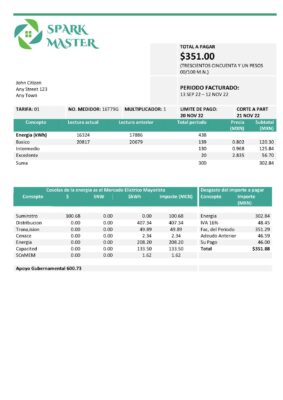 spark master universal multipurpose utility bill template