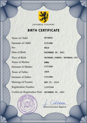 Authentic universbia universal Birth Certificate PSD Template | Customize and Download Online