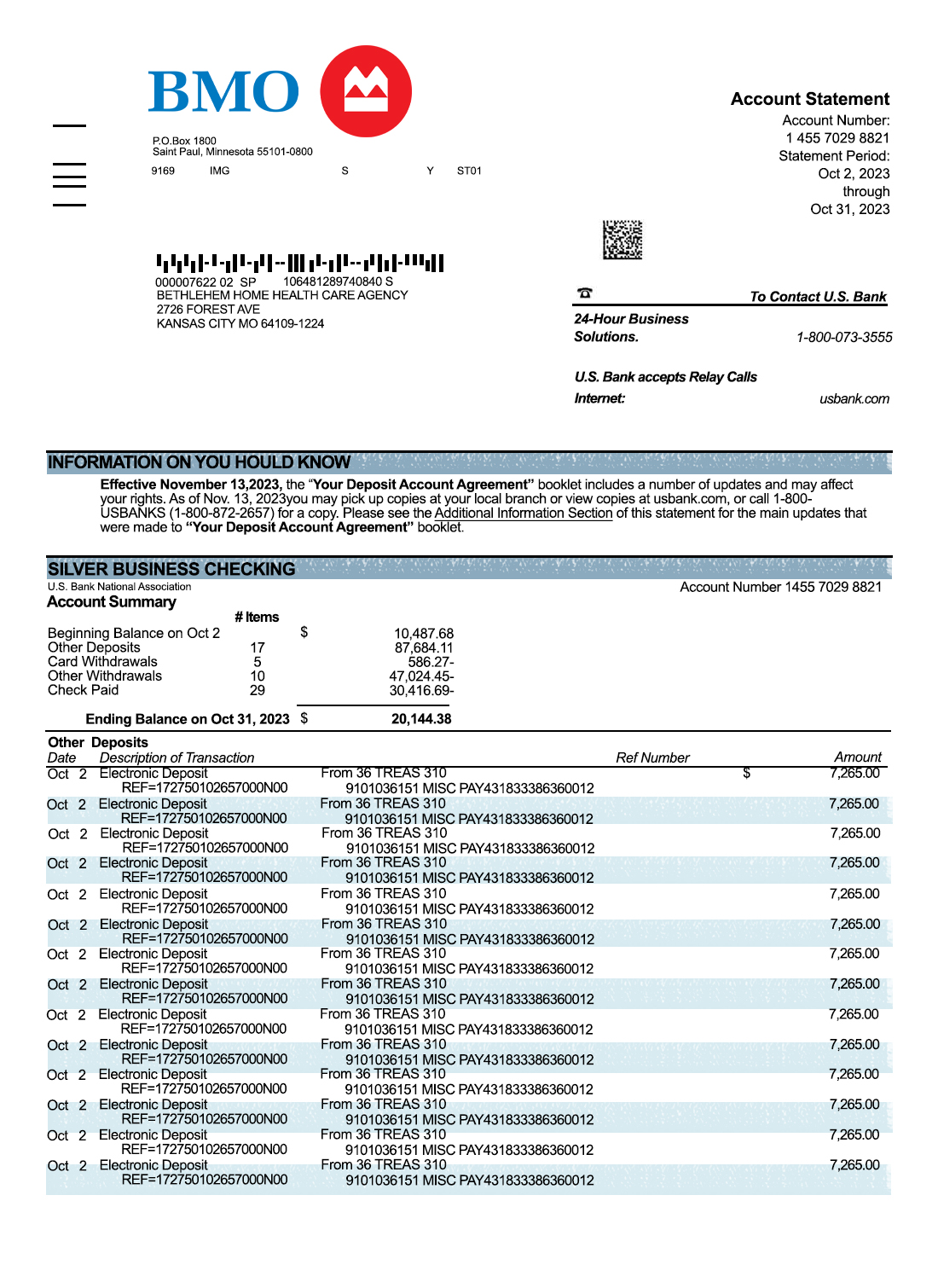 Fake Bmo Canada Business Bank Statement