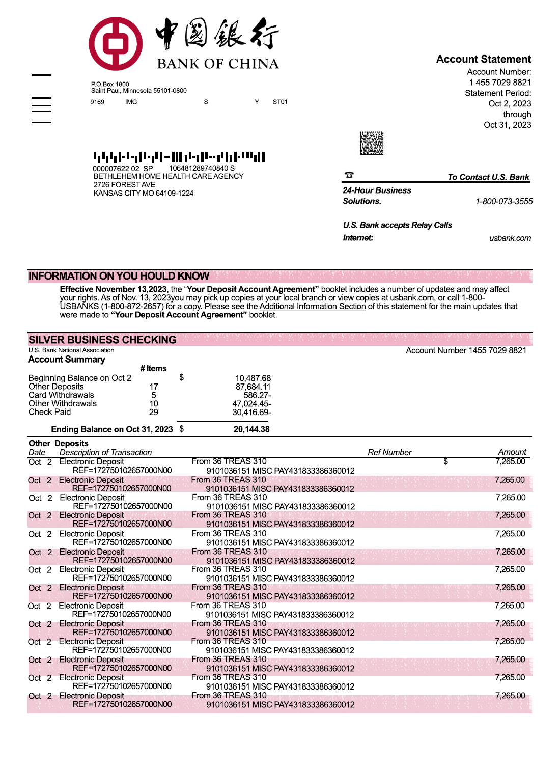 Fake China Business Bank Statement